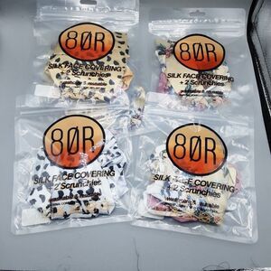 80R Silk Face Mask And 2 Scrunchies Lot 6 Pcs Multicolor.